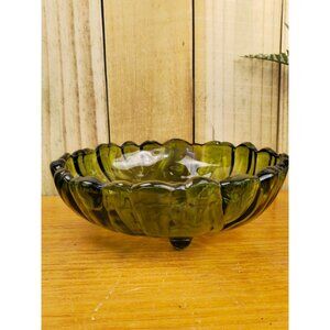 Vintage Indiana Glass Avocado Green Footed Serving Bowl